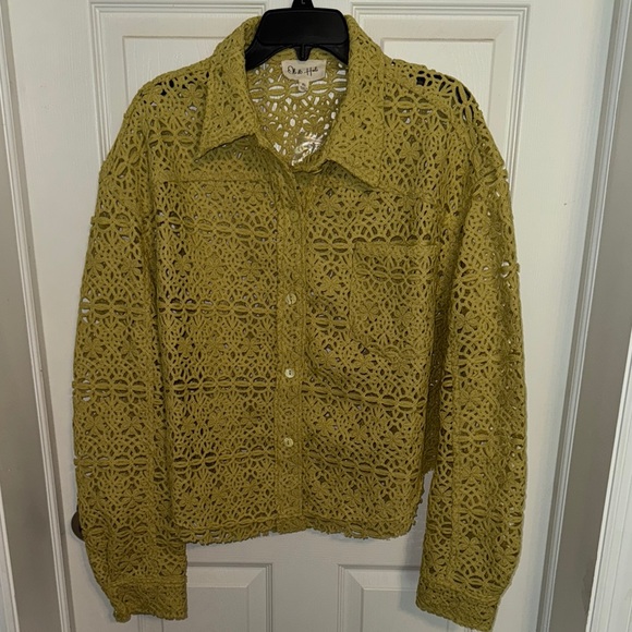 NWT Oli & Hali Olive Crotchet Button-Down Shirt - Picture 1 of 7